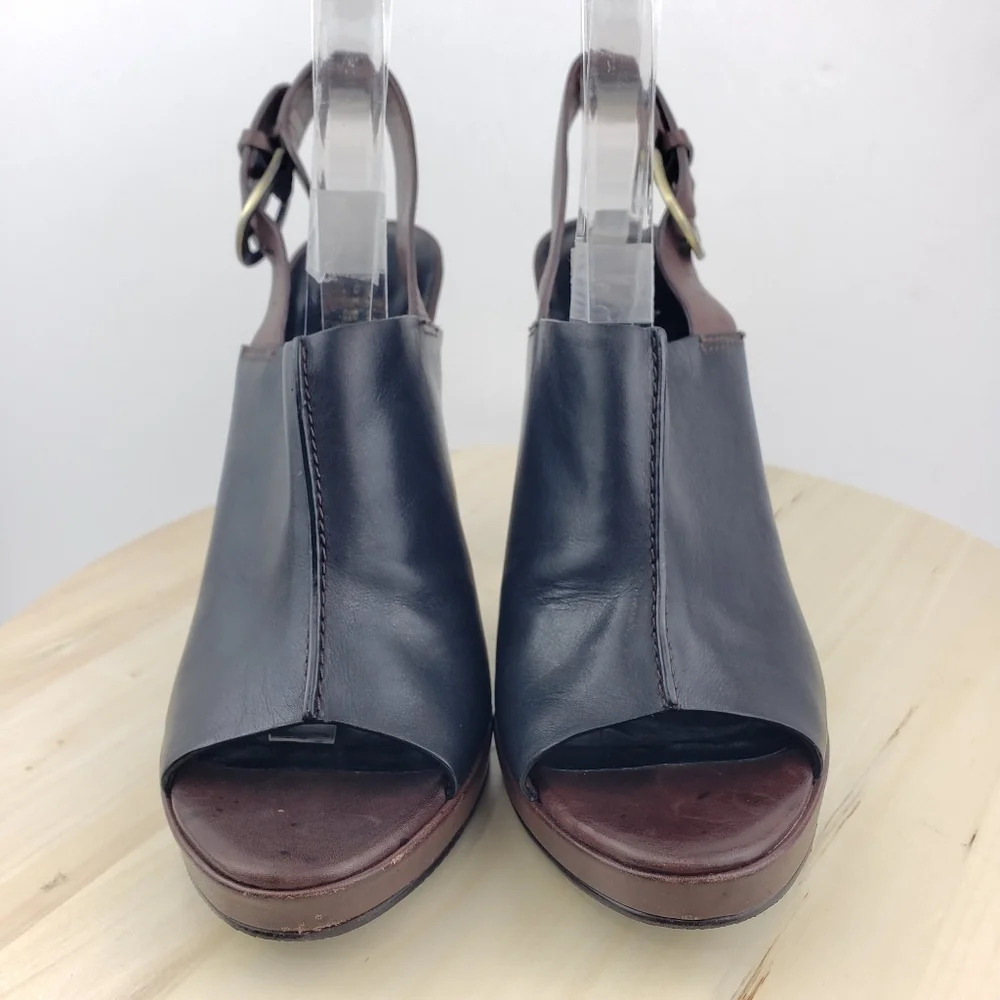 Cole Haan Sandal Size 8.5 Leather Platform Peep Toe Mule Heel Shoes Slingback - Picture 3 of 16